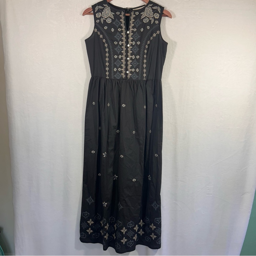 NWT La Bellum Hillary Scott Dress Sz XS Navy Maxi Embroidered Boho Cottagecore